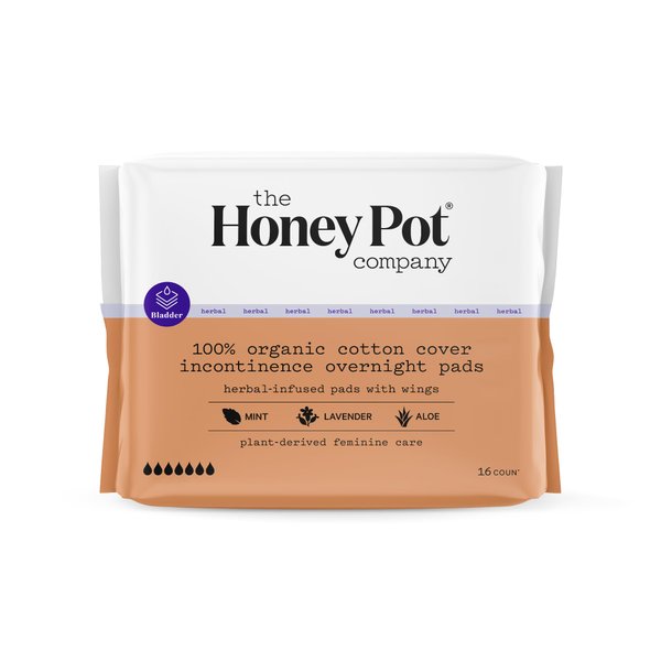 The Honey Pot Company - Herbal Pads for Women - Organic Incontinence Overnight Pads w/Wings - Infused w/Essential Oils for Cooling Effect - Postpartum Essentials. Feminine Care - FSA & HSA - 16 ct