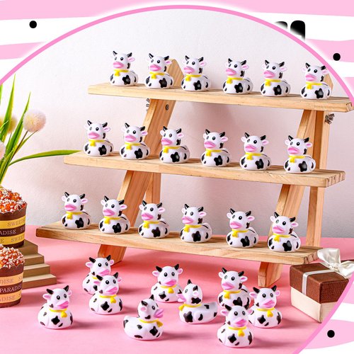 Relaxgiant 24 Pcs Cow Ducks Mini Cow Rubber Ducks Bulk Cow Print Duck for Birthday Party Favors Baby Shower Kids Boys Girls Bathtub Swimming Pool Pond Car Party Decorations (Pink Girl)