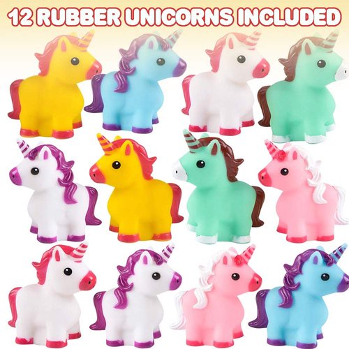 ArtCreativity Unicorn Rubber Toys for Kids - Pack of 12 - Unicorn Birthday Party Favors and Supplies, 2 Inch Floating Bath and Pool Water Toys for Girls, Cute Goodie Bag Fillers, Assorted Colors