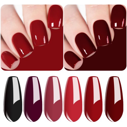 Vishine Classic Red Gel Nail Polish Set, Dark Red Burgundy Black Purple Gel Polish Kit Soak Off UV Nail Lamp LED Gel Nail Kits for Nail Art Design Home DIY Manicure Nail Salon Varnish 8ml