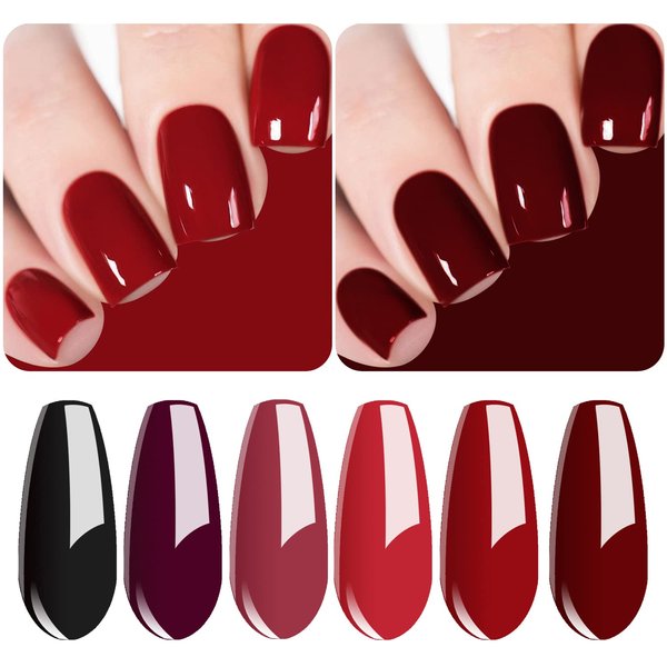 Vishine Classic Red Gel Nail Polish Set, Dark Red Burgundy Black Purple Gel Polish Kit Soak Off UV Nail Lamp LED Gel Nail Kits for Nail Art Design Home DIY Manicure Nail Salon Varnish 8ml