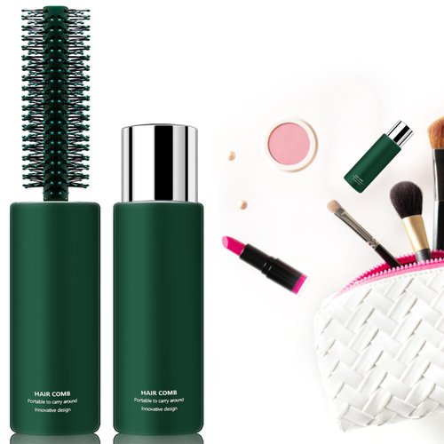 Travel Round Brush for Blow Drying, Mini Hair Brush Curly Hair Brush Round Hair Brush for Curly Hair, Brush for Thick Hair Thin Hair Styling Curling Straightening Hairs Wet & Dry for Women(Green)