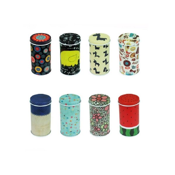 GracesDawn Set of 8 Home Kitchen Storage Containers Colorful Tins Round Tea Tins