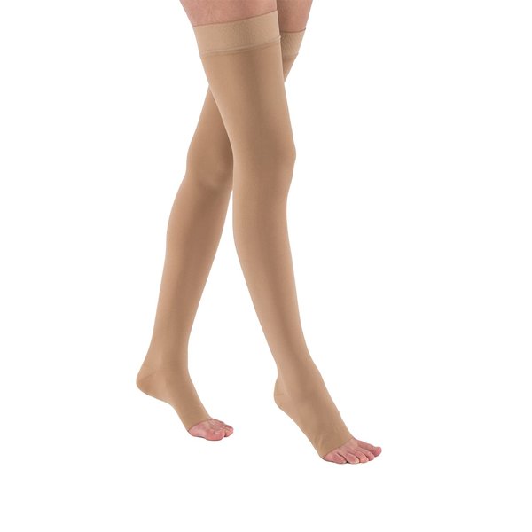 JOBST Relief Thigh High 30-40 mmHg Open Toe Unisex For Men & Women Compression Socks with Silicone Band, Beige - Choose Your Size
