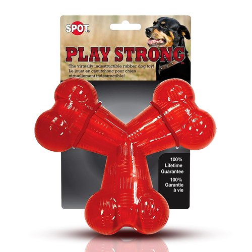 SPOT by Ethical Products - Play Strong - Trident Bone - Dog Toy for Aggressive Chewers Interactive Durable Dog Toy Red 6-Inch