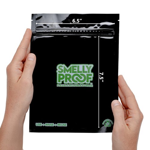 Reusable Food Storage Container Bags by Smelly Proof, Reusable Freezer Bags US-Made PEVA & BPA FREE Sandwich Bag, Easy Clean Dishwasher-Safe, NO SMELL Triple Zip BLACK 4 mils FLAT 6.5" x 7.5" - 10pk