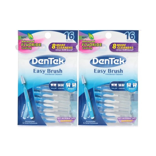 DenTek Easy Wide Brush Interdental Cleaners, Brushes Between Teeth, Mint Flavor, 16 Ct. (Pack of 2)