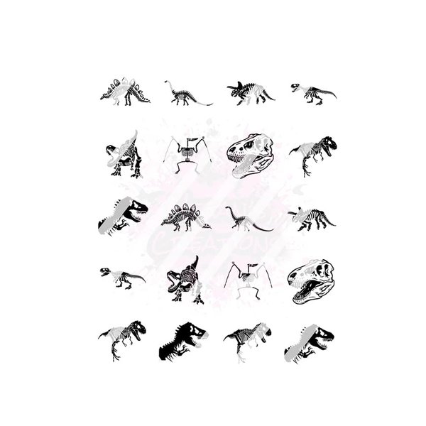 Dinosaur T-Rex Skeleton Nail Art Decals- Waterslide Nail Decals