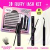 GAQQI Lash Clusters Kit, DIY Lash Extensions Kit 10-14mm Fluffy Cluster Lashes, Volume Eyelash Clusters with Lash Bond and Seal+Tweezer+Remover+120pcs Thin Band Individual Lashes (3D-GQ01-KIT)