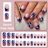 MISUD 4th of July Press on Nails Short Square Fake Nails Glossy Glue on Nails American Flag Acrylic Nails Squoval Star Artificial Nails Red Blue French Tip False Nails with Bling Glitter Design 24 pcs