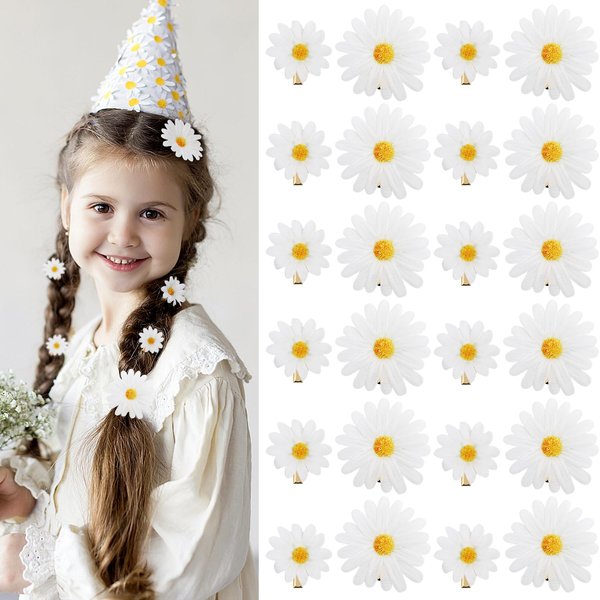 LACGO 24 PCS Daisy Flower Hair Clips - Mini Daisy Hair Clips for Girls Small Flower Barrettes for Women Toddler Hair Clips Daisy for Hair Cute Summer Wedding Beach Bridal Braid(White)