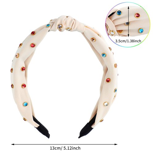 FEDANS Knot Headbands for Women Knotted Pearl Colorful Rhinestone Jeweled 2 Pcs Beaded Wide Band Fashion Headbands For Girl Bohemian Hairband