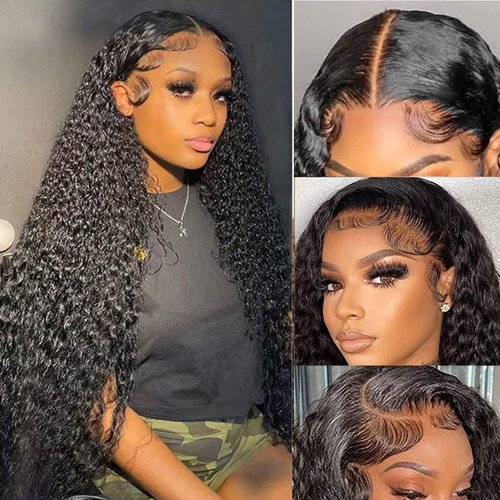 13X6 Curly Lace Front Wigs 180 Density HD Transparent Lace Frontal Wig for Black Women Glueless Lace Front Wigs Pre Plucked Bleached Knots with Baby Hair Brazilian Human Hair Wigs 24 inch
