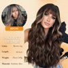 MERISIHAIR Brown Wavy Wig with Bangs,Long Brown Highlight Wig for Women,Heat Resistant Synthetic Wigs Daily Party Holiday Festival Chrismas Travel Used