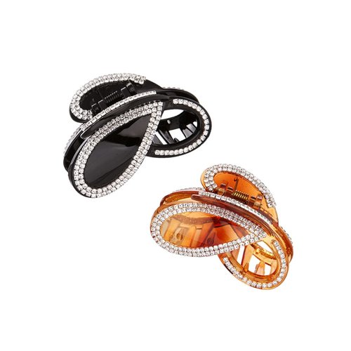 Ruihfas 2 Pcs Korean Stylish Hair Jaw Clip Hair Claw Crystal Rhinestone Hair Gripper for Women Hair Accessories