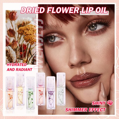 WENJLYJ 6 Pack Lip Oil Set,Plumping Translucent Lip Glow Oil,Hydrating No-Sticky Lip Plumping Lip Gloss Oil Lip Care Product Set,Shiny Long Lasting Moisturizing Lip Oil Tinted Set