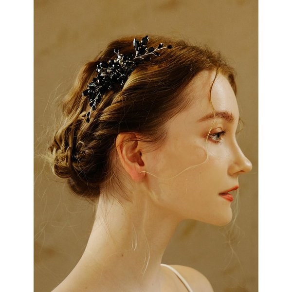 JWICOS Handmade Black Crystal Hair Comb for Wedding Bridal Hair Accessories for Women Prom Halloween Costume Bride Side Comb for Special Occasion