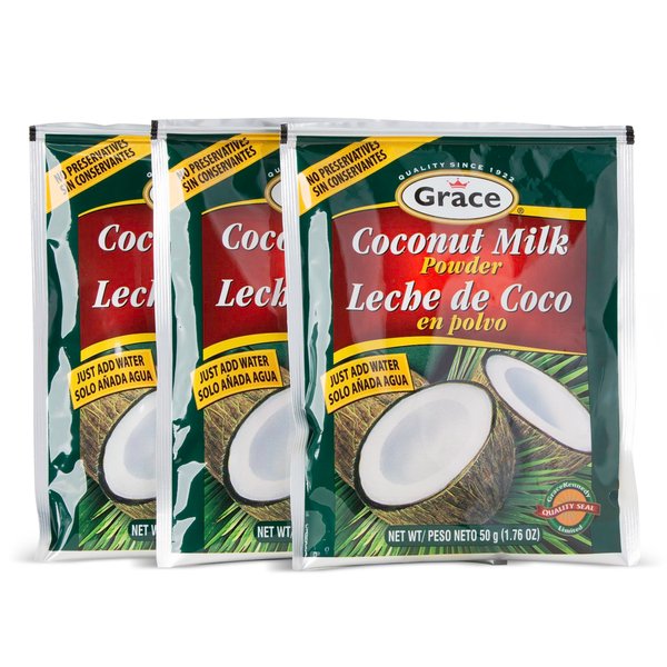 Grace Coconut Milk Powder 1.76oz - 3 Pack - Leche de Coco en Polvo - Caribbean Powdered Coconut Milk - No Preservatives, No Refrigeration - Just Add Water - Milk Substitute - Coffee Creamer