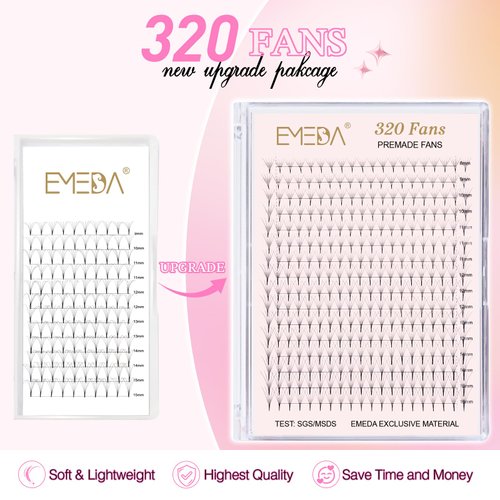 EMEDA 320 Fans Premade Lash Fans Pointy Thin Base XL Boxes Premade Fans Eyelash Extensions Stable D Curl Lash Extension Premade Fans Pre Fanned Volume Lash Extensions (5D-0.07-D-8-15mm)