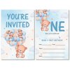 Soiceu Blue Bear Boy First Birthday Invitations with Envelopes Set of 20 Watercolors Bear Balloon 1st Birthday Party Invites Fill in Blank