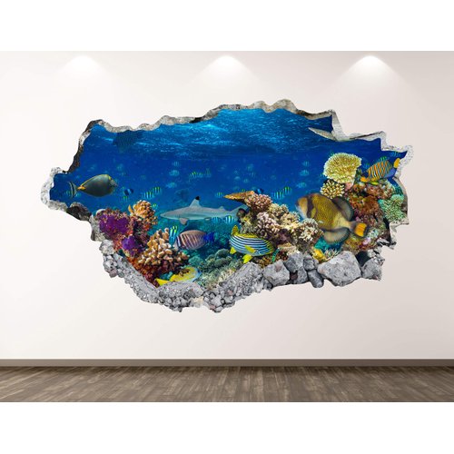 Aquarium Wall Decal Art Decor 3D Ocean Sticker Mural Kids Room Vinyl Custom Gift BL51 (30"W x 18"H)