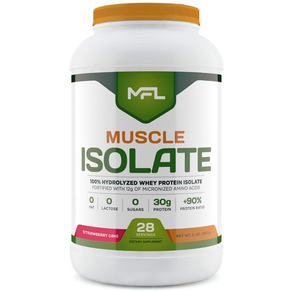 MFL 100% Isolate Protein l 30g of Protein l 12g Amino Acids l Keto Friendly l Low Carbs l 2 lbs. (Strawberry Cake)