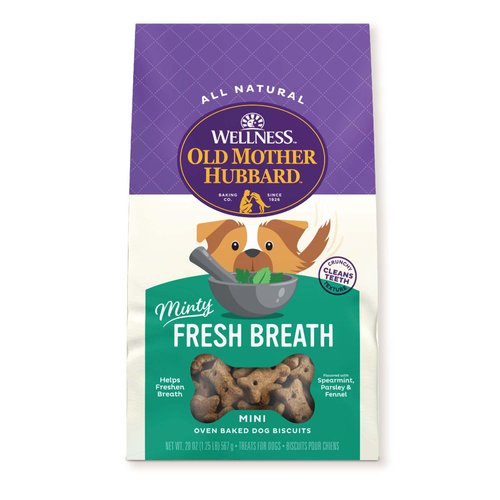 Old Mother Hubbard Wellness Minty Fresh Breath Dog Biscuits, Natural, Training Treats, Spearmint, Parsley, Oats, & Chicken Flavor, Mini Size, (20 Ounce Bag)
