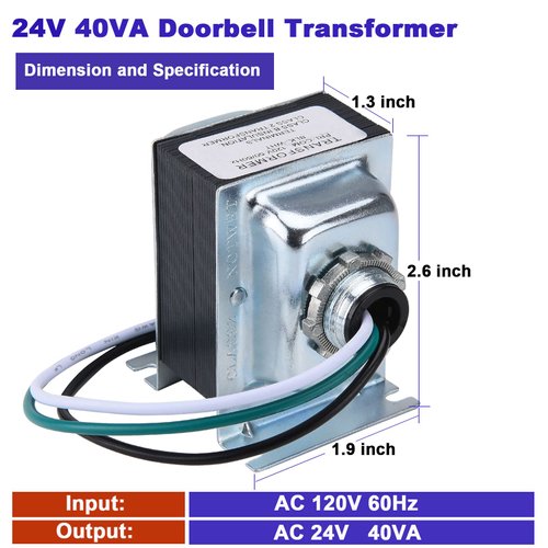 Doorbell Transformer 24V 40VA AC Power Supply Thermostat Power Adapter Hardwired Door Chime Transformer