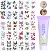 Wugbc 30 Sheets Butterfly Temporary Tattoos, 50ml White Body Glitter Gel Set, Festival Accessories for Woman Girls, Waterproof Stickers Colorful Sequins, Rave Essentials Chunky Sparkling Mermaid Art