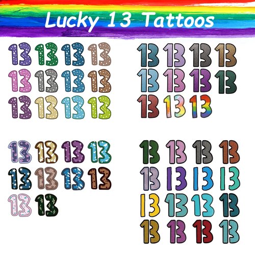 49 PCS Lucky Number 13 Temporary Tattoos, Er-as To-ur Merch 13 Tattoos, Concert Decorations for Fans Gifts, Hand Tattoo with Glitter Star