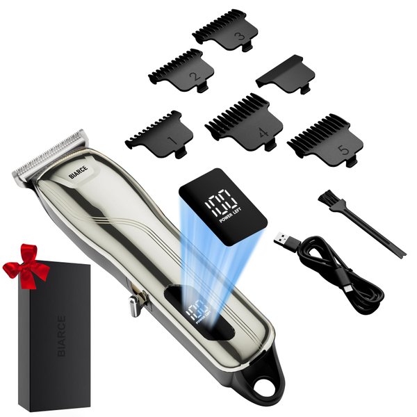 BIRACE Hair Clippers Beard Trimmer for Men Replaceable Hair Trimmer with 5 Limit Combs, Men Hair Cutting Kit for for Groin Ball Pubic Hair Trimming, USB Charging, LED Screen Power Display