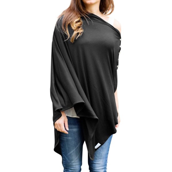 Byrd & Blume Maternity Nursing Cover Breathable Lightweight Breastfeeding Cover Wrap Shawl Scarf Poncho Adjustable Snaps Full 360 Degree Coverage Stroller Blanket Infant Car Seat Canopy (Black)