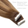 Lacer Hair Extensions Human Hair Tape in 18 Inch Highlight Chocolate Brown to Caramel blonde with Brown Roots Tape in Real Human Hair Extensions R#4-4/27