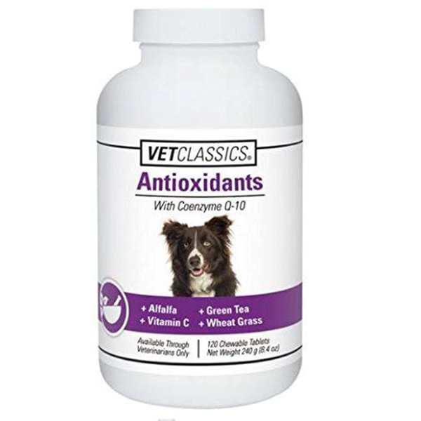 Vet Classics Antioxidants with Coenzyme Q-10 for Dogs, with Alfalfa, Green Tea, Vitamin C, & Wheat Grass, 120 Chewable Tablets