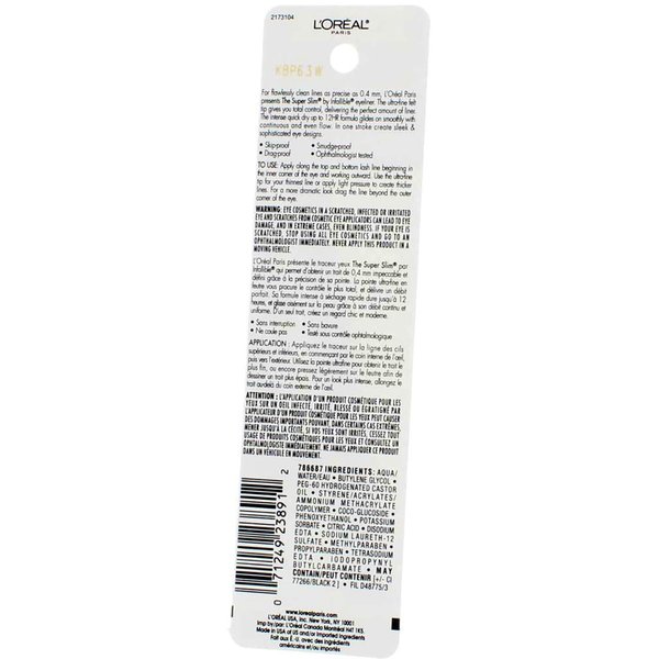 L'Oreal Paris Infallible The Super Slim Liquid Eyeliner, Black [400] 0.034 oz (Pack of 3)