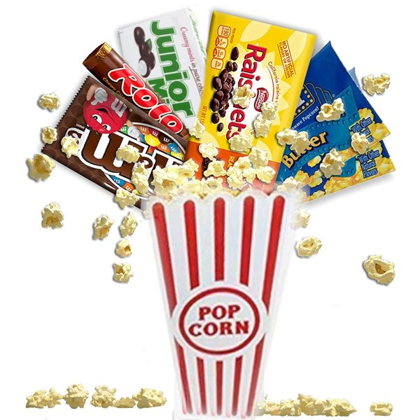 Movie Night Popcorn and Candy Gift Basket ~ Includes Movie Theater Butter Popcorn and Concession Stand Candy (Junior Mints)