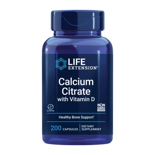 Life Extension Calcium Citrate with Vitamin D, Super-absorbable Calcium to Support Optimal Bone Health, Gluten-Free, Non-GMO, 200 Capsules