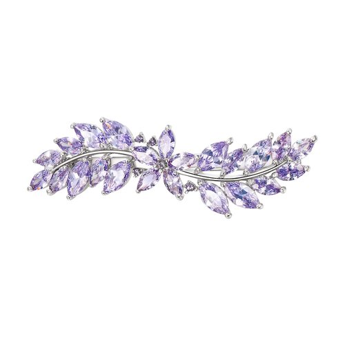 EVER FAITH Women's Marquise-Shaped CZ Hair Barrettess Hair Clips, Flower Leaf Cluster Hair Styling Tools Accessories for Bridal Light Purple Silver-Tone