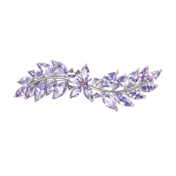 EVER FAITH Women's Marquise-Shaped CZ Hair Barrettess Hair Clips, Flower Leaf Cluster Hair Styling Tools Accessories for Bridal Light Purple Silver-Tone