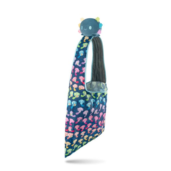 TeeTurtle - Plushie Tote Bag - Blue + Rainbow Axolotl - From the creators of the Original Reversible Octopus Plushie - Take Your Plush Pal Wherever You Go!