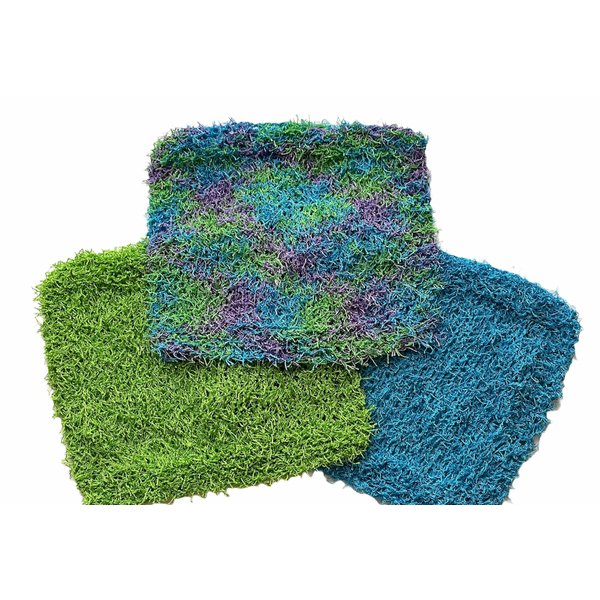 Scrubby Washcloth - Exfoliating - Turquoise/Lime/Print - 100% cotton - Set of 3