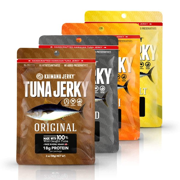 Kaimana Ahi Tuna Fish Jerky - Premium Protein & Rich In Omega-3's - All Natural & Wild Caught Tuna Jerky. Made in Hawaii, USA. (4 Pack, Variety Bundle)