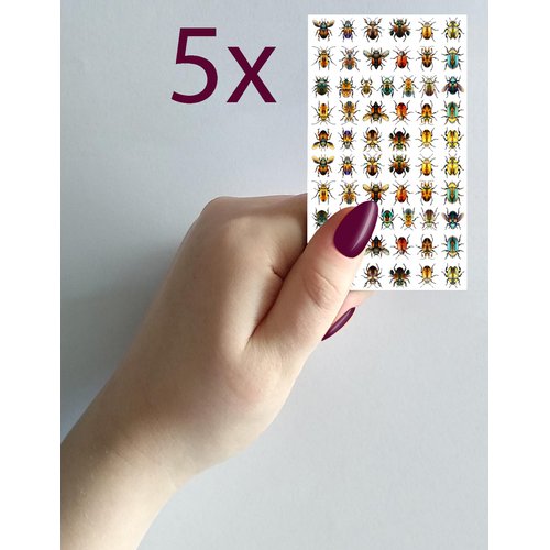 Nail Stickers Decals (5 Sheets) FLONZNAIL Striking Bright Jewel Colored Bugs Nail Decor Transfer Vintage Styled Stickers