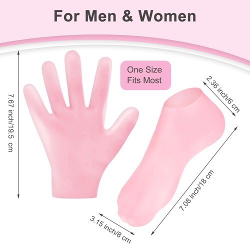 Sibba 2 Pairs Silicone Moisturizing Gloves and Socks, Spa Gel Hydrating Gloves for Overnight Bedtime Heal Eczema Sleeping Lotion Hand Treatment Gloves Socks Repair Rough Cracked Dry Chapped Skin