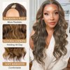 LEOSA Long Body Body V Part Wig for Black Women Highlight Brown U/V Part Wig Highlight Full Head Clip In Hair Extensions Long Body Wave Wig for Women Synthetic Hair Replacement Wig (24Inch 4H27#)