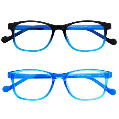 ANDWOOD Blue Light Glasses Kids Girls Boys 2 Pack Computer Gaming Anti Blue Ray Age3-12 TR90 Frame Unbreakable Eyeglasses Black Blue