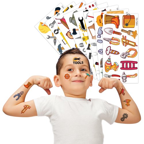 Tools Temporary Tattoos - Handyman Mechanic 80 PCS Labor Day, Construction, Equipment Themed Stickers for Kids Birthday Party Supplies, Decorations, Favors, and Prizes - Cute Gifts for Boys and Girls