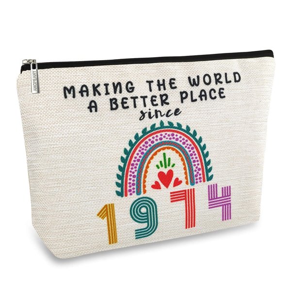 50th Birthday Gifts for Her, Funny 1974 50th Birthday Decorations Makeup Bag, Anniversary 50 Old Year Gift Ideas for Women, Wife, Sister, Mom, Aunt, Cool Cosmetic Travel Bag for Mothers Day, Christmas