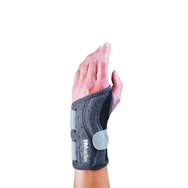 MUELLER Sports Medicine Adjust-to-Fit Contoured Wrist Brace, For Men and Women, Gray/Black, Left Hand, One Size