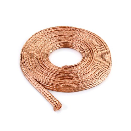 QWORK Flat Copper Braid Cable, 20ft 6mm Flat Copper Braided Ground Strap Wire, Flexible Shielding Wire Mesh, 1 Pack